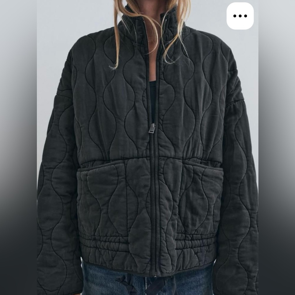 Zara Quilted Jacket in Charcoal, Size Medium